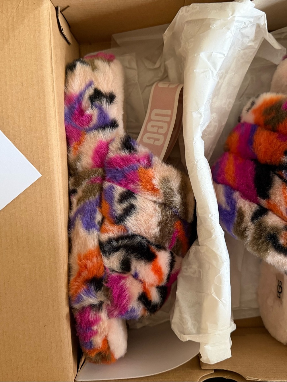 UGG Kids Multicolor Faux Fur Slide - Pink Orange Purple Black